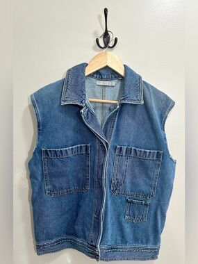 Vince Light Wash Oversized Denim Utility Vest Size XS